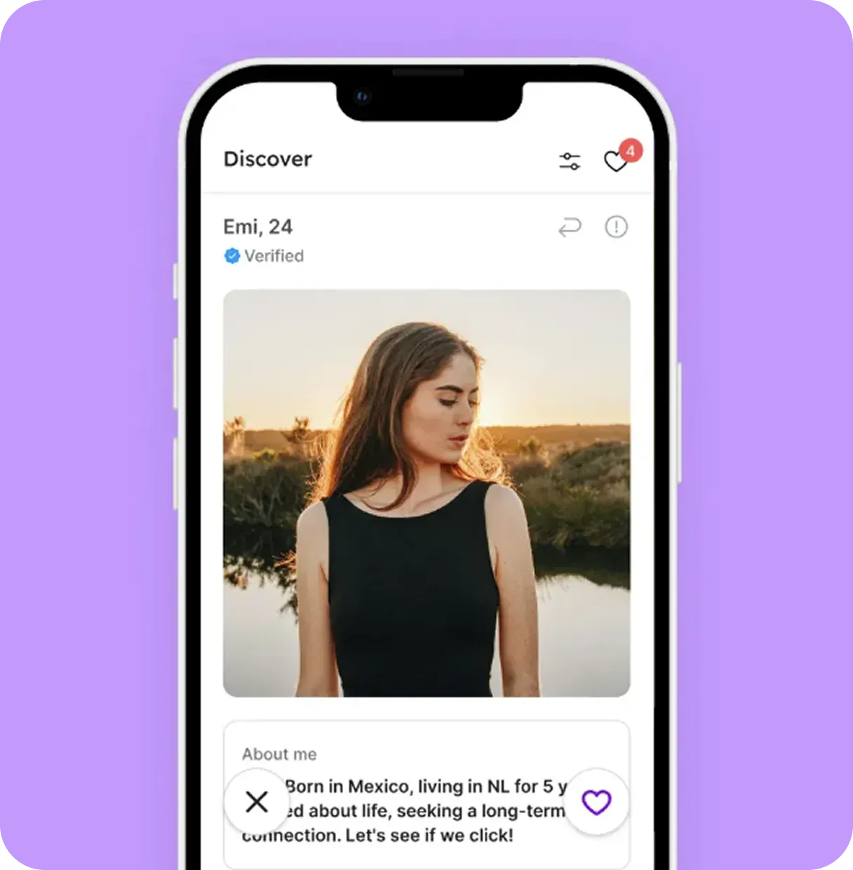 App phone screen with woman
